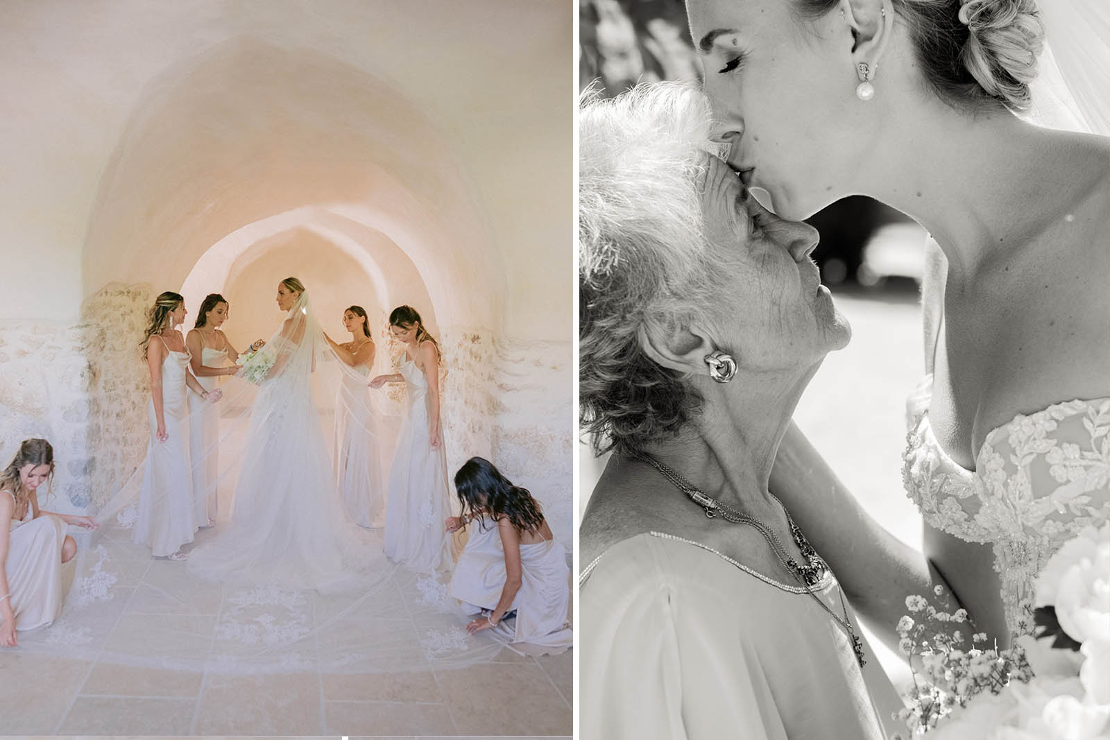 la mariée embarsse sa mamie sur le front avant de partir à l'église